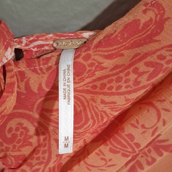 Free People Women's Coral and White Paisley Long Sleeve Dress Size M - Picture 3 of 11